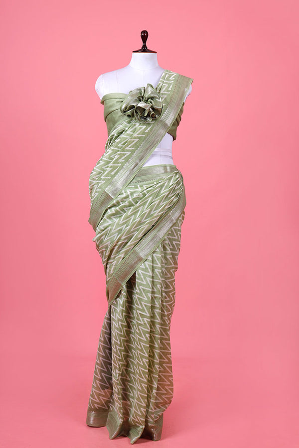 Green Chanderi Silk Saree By Chinaya Banaras