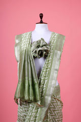 Green Geometrical Printed Chanderi Silk Saree