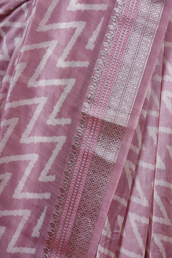 Pastel Pink Geometrical Printed Chanderi Silk Saree