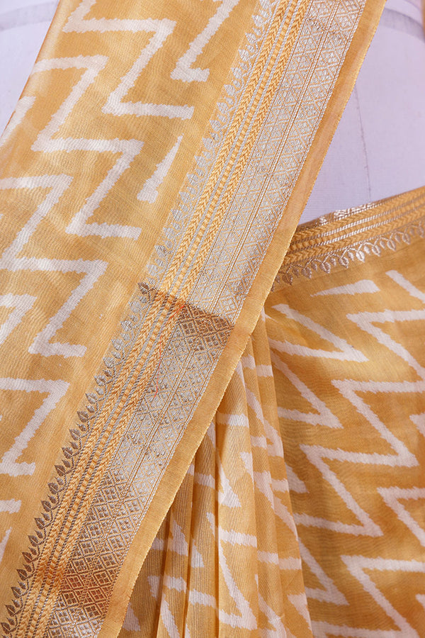 Light Yellow Geometrical Woven Chanderi Silk Saree