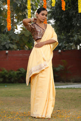 Light Yellow Embellished Satin Chanderi Silk Saree