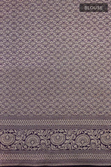 Ink Blue Floral Jaal Woven Banarasi Silk Saree