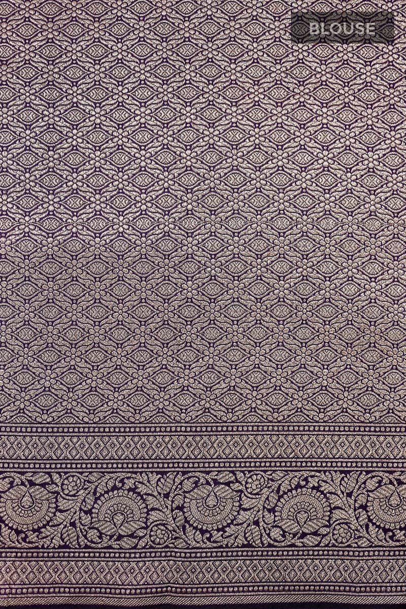 Ink Blue Floral Jaal Woven Banarasi Silk Saree
