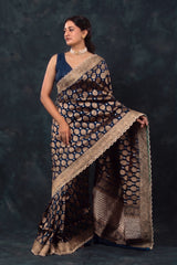 Navy Blue Handloom Banarasi Silk Saree