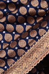 Navy Blue Handloom Banarasi Silk Saree