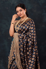 Navy Blue Handloom Banarasi Silk Saree