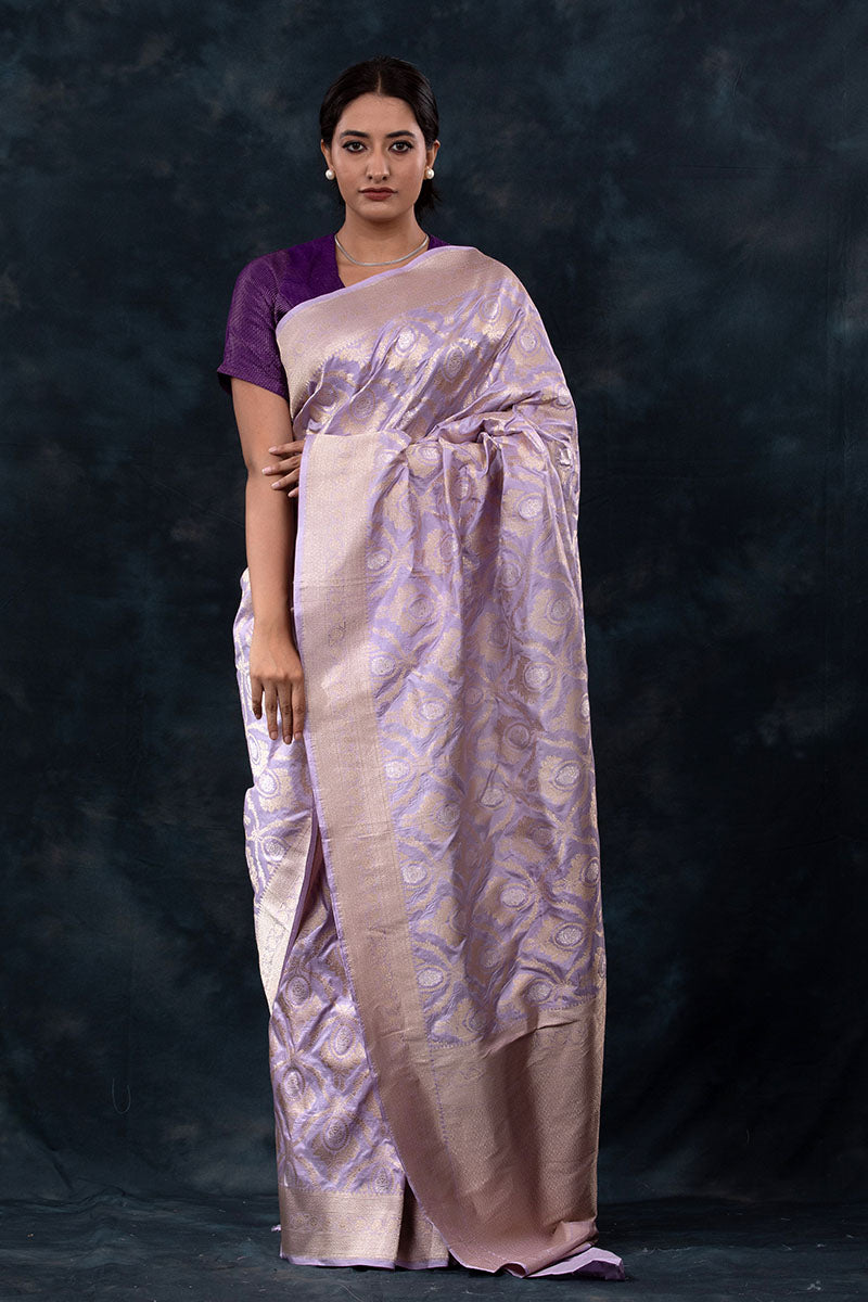 Lilac Ethnic Handwoven Banarasi Silk Saree At Chinaya Banaras 