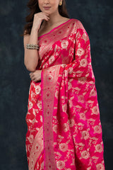 Pink Floral Meenakari Handwoven Banarasi Katan Silk Saree