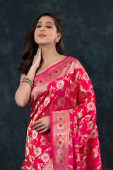 Pink Floral Meenakari Handwoven Banarasi Katan Silk Saree - Chinaya Banaras