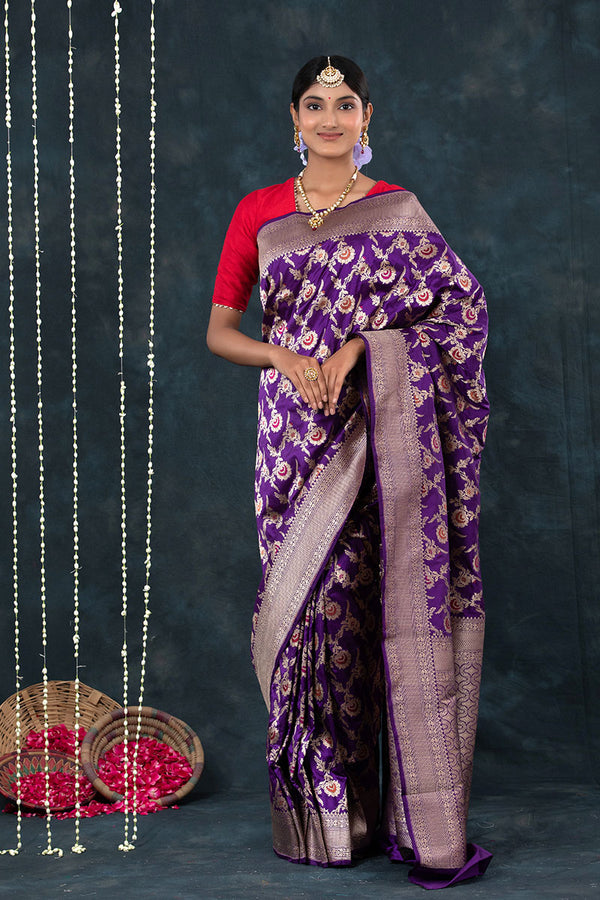 Violet Meenakari Handwoven Banarasi Silk Saree