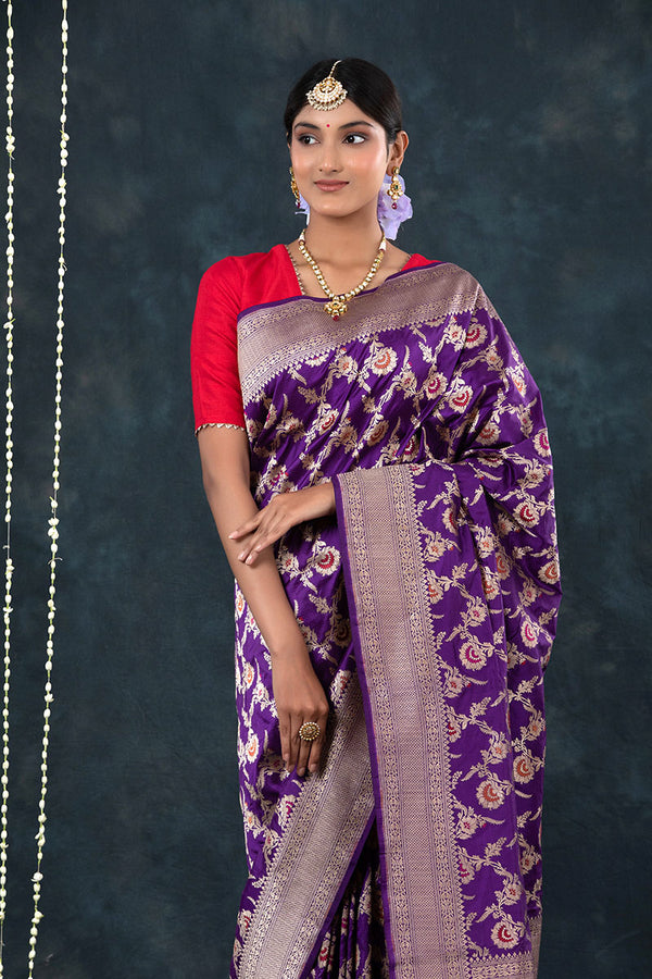 Violet Meenakari Handwoven Banarasi Silk Saree
