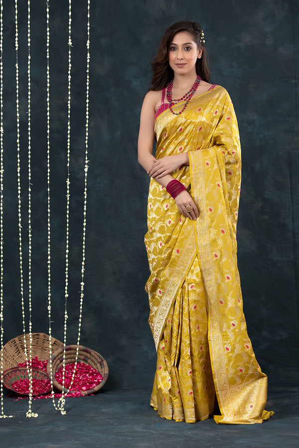 Deep Yellow Meenakari Handwoven Banarasi Silk Saree