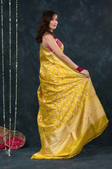 Deep Yellow Meenakari Handwoven Banarasi Katan Silk Saree