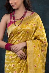 Deep Yellow Meenakari Handwoven Banarasi Katan Silk Saree