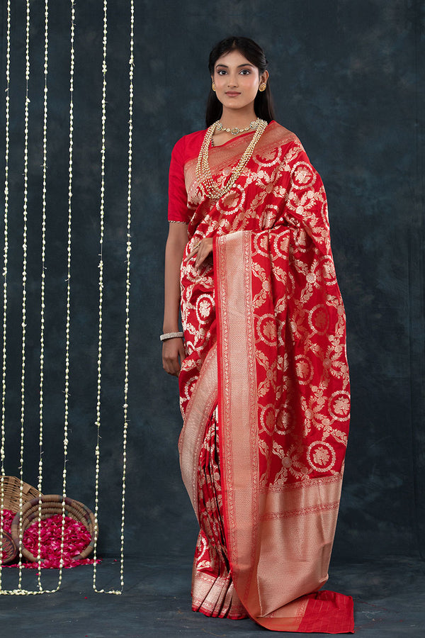 Rose Red Handwoven Banarasi Silk Saree