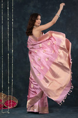 Baby Pink Handwoven Banarasi Satin Silk Saree