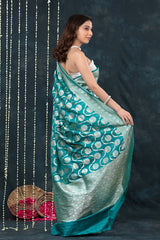 Teal Blue Sonarupa Handwoven Banarasi Silk Saree - Chinaya Banaras