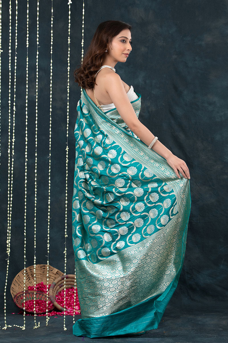 Teal Blue Sonarupa Handwoven Banarasi Silk Saree - Chinaya Banaras