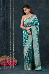 Teal Blue Sonarupa Handwoven Banarasi Silk Saree - Chinaya Banaras