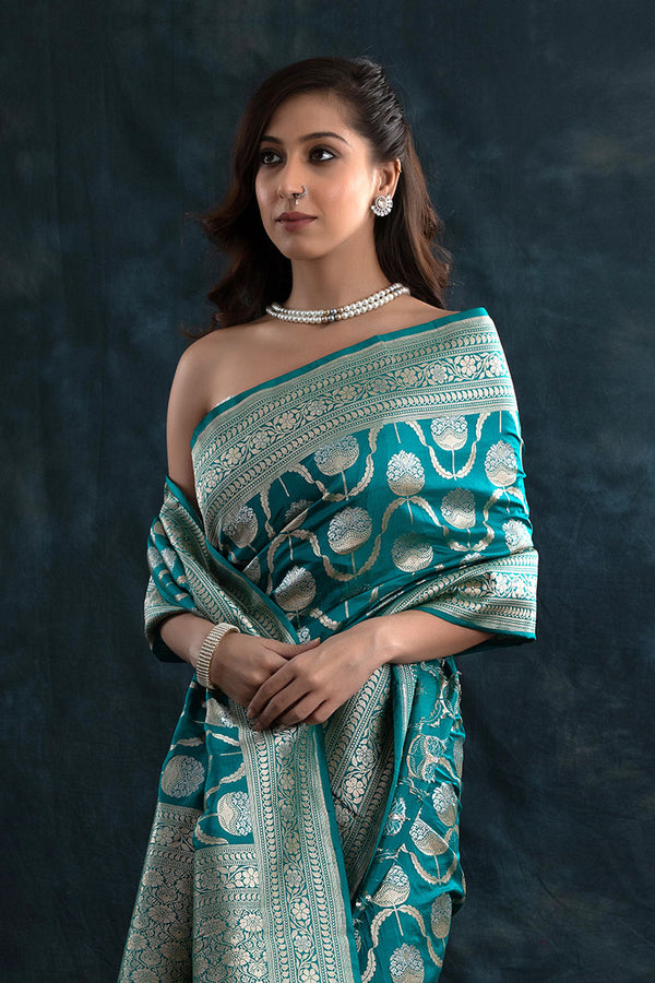 Sky Blue Sonarupa Handwoven Banarasi Silk Saree