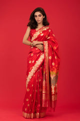 Red Kadhwa Woven Banarasi Katan Silk Saree