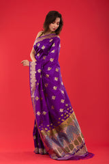 Violet Kadhwa Woven Banarasi Katan Silk Saree - Chinaya Banaras