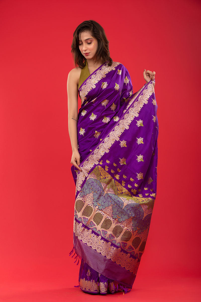 Violet Kadhwa Woven  Banarasi Katan Silk Saree