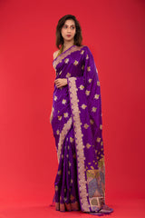 Violet Kadhwa Woven  Banarasi Katan Silk Saree