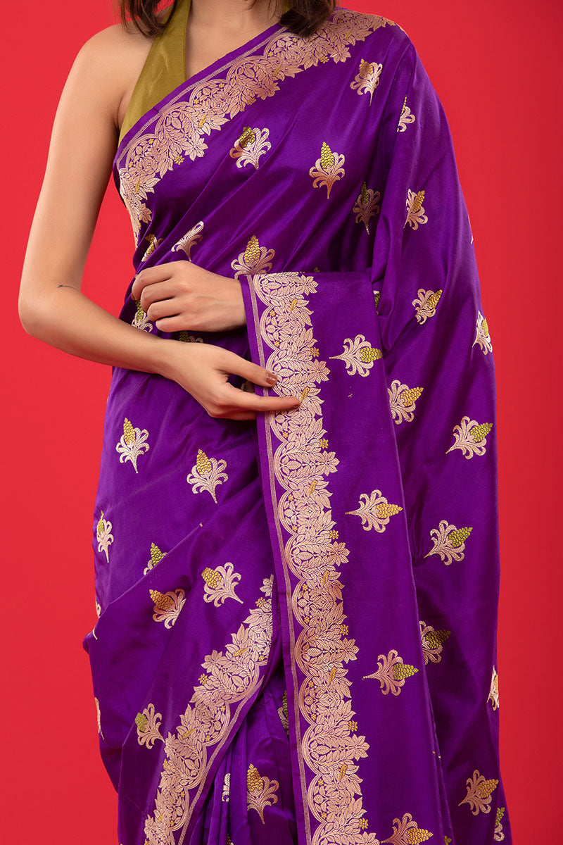 Violet Kadhwa Woven  Banarasi Katan Silk Saree