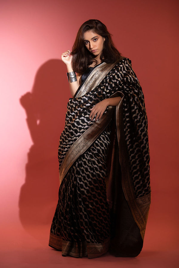 Buy Black Pure Banarasi Silk Saree Online