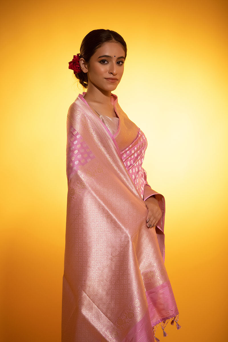 Rose Pink Handwoven Banarasi Katan Silk Saree