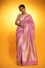 Rose Pink Handwoven Banarasi Katan Silk Saree