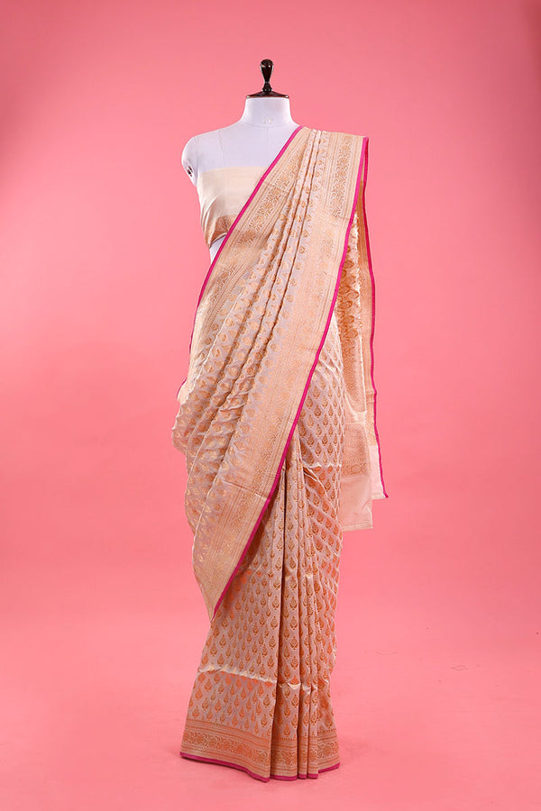 Off White Handwoven Banarasi Katan Silk Saree At Chinaya Banaras