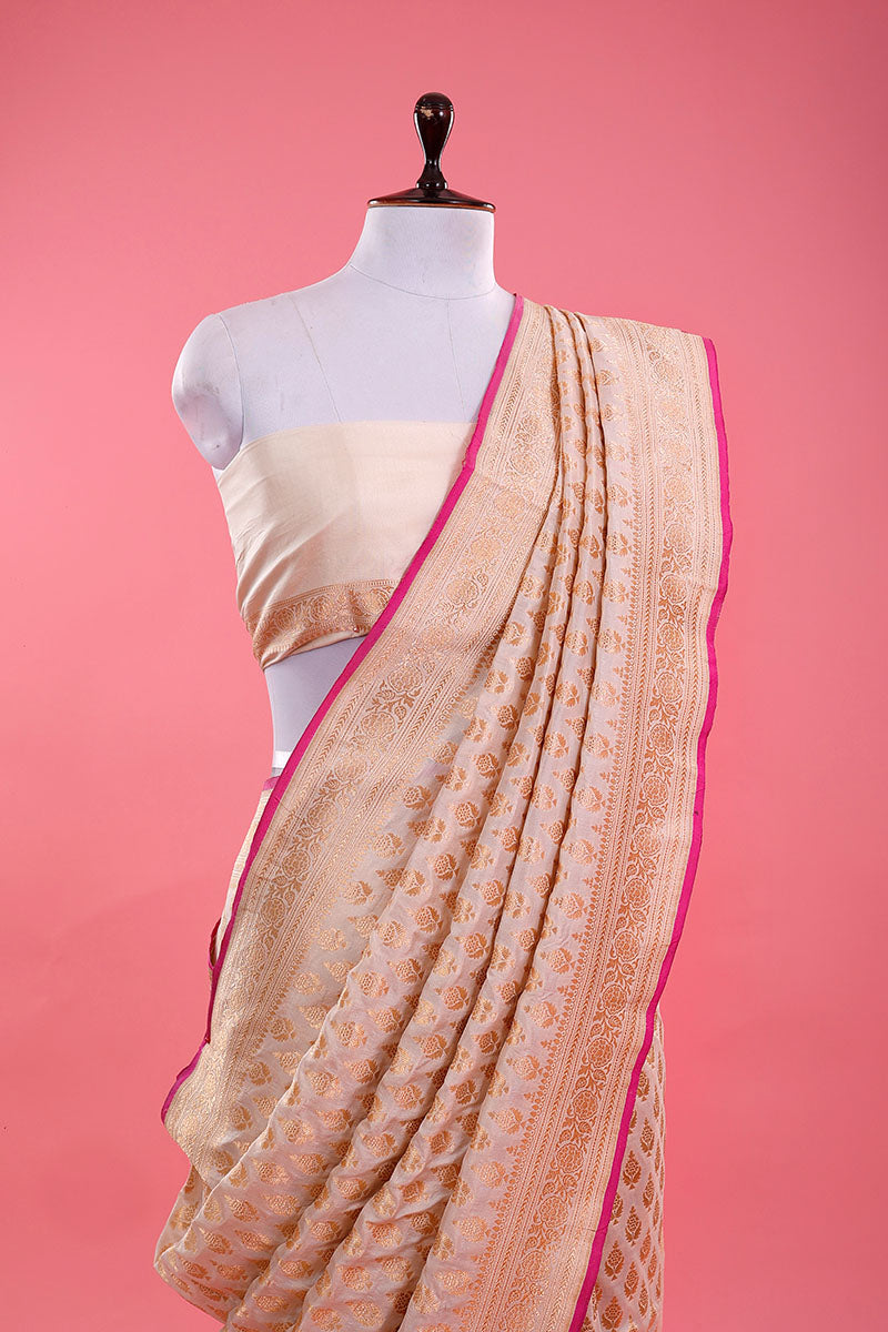 Off White Handwoven Banarasi Katan Silk Saree