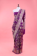 Purple Floral Jaal Handwoven Banarasi Katan Silk Saree