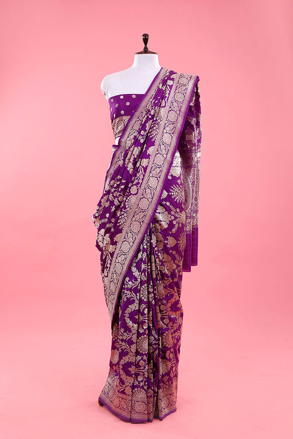 Purple Handwoven Banarasi Katan Silk Saree At Chinaya Banaras