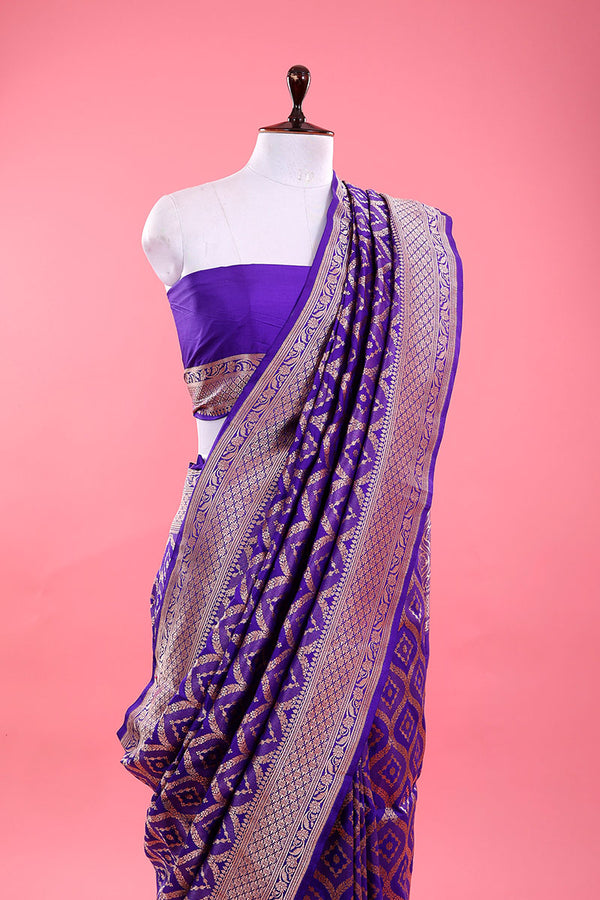 Purple Ethnic Woven Banarasi Katan Silk Saree - Chinaya Banaras