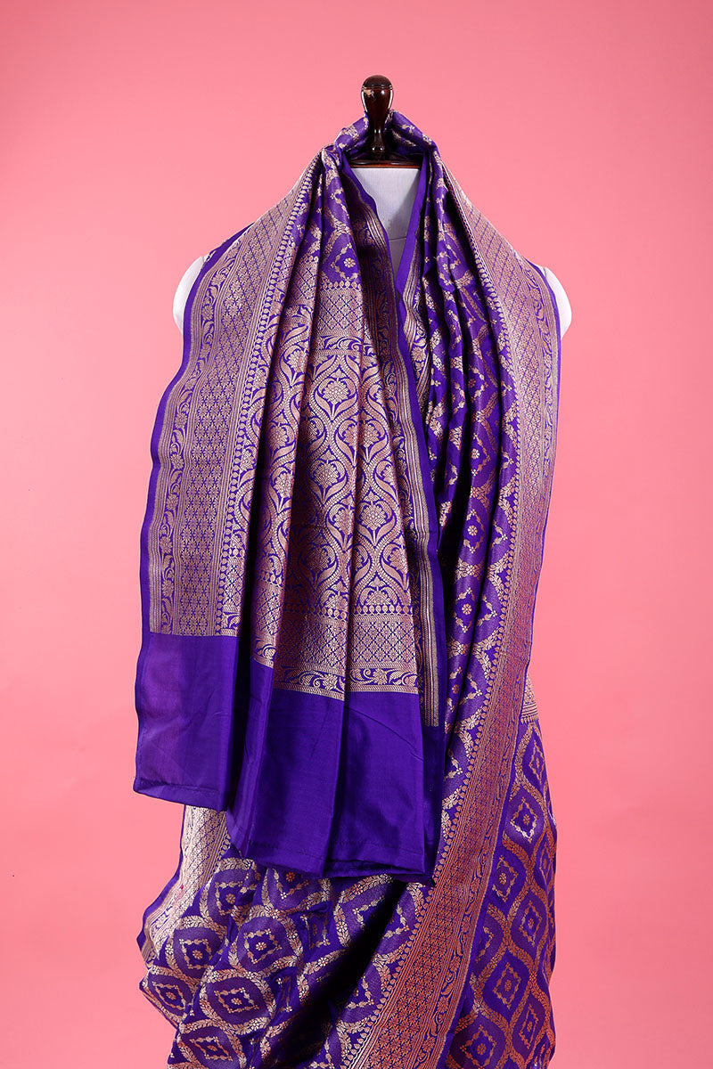 Purple Ethnic Woven Banarasi Katan Silk Saree - Chinaya Banaras