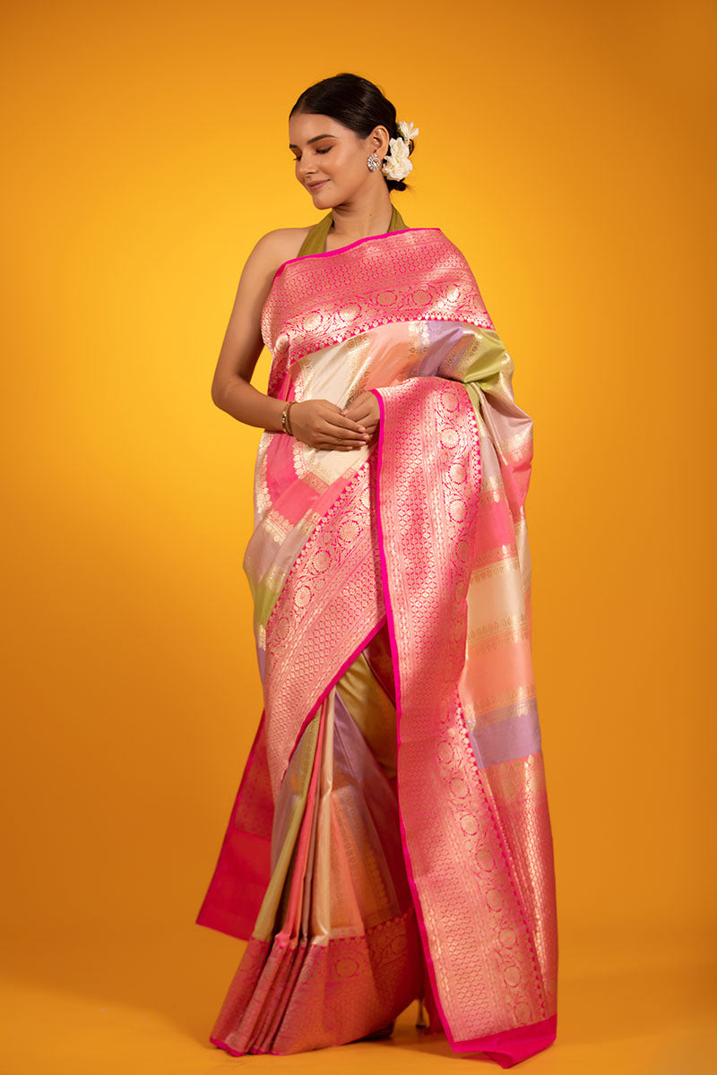 Multicolor Rangkat Woven Banarasi Katan Silk Saree