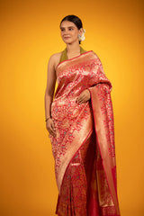 Dark Pink Floral Jaal Handwoven Satin Silk Saree