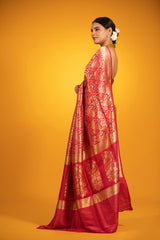 Dark Pink Floral Jaal Handwoven Satin Silk Saree
