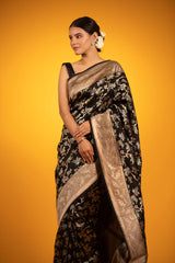 Black Floral Meenakari Jaal Woven Katan Silk Saree