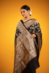 Black Floral Meenakari Jaal Woven Katan Silk Saree