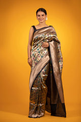 Women In Black & Gold Floral Jaal Woven Banarasi Katan Silk Saree At Chinaya Banaras