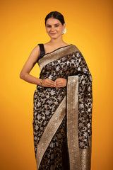 Black Sonarupa Floral Jaal Woven Banarasi Katan Silk Saree