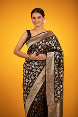 Black Sonarupa Floral Jaal Woven Banarasi Katan Silk Saree - Chinaya Banaras