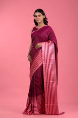 Buy Maroon & Pink Handloom Pure Banarasi Silk Saree Online