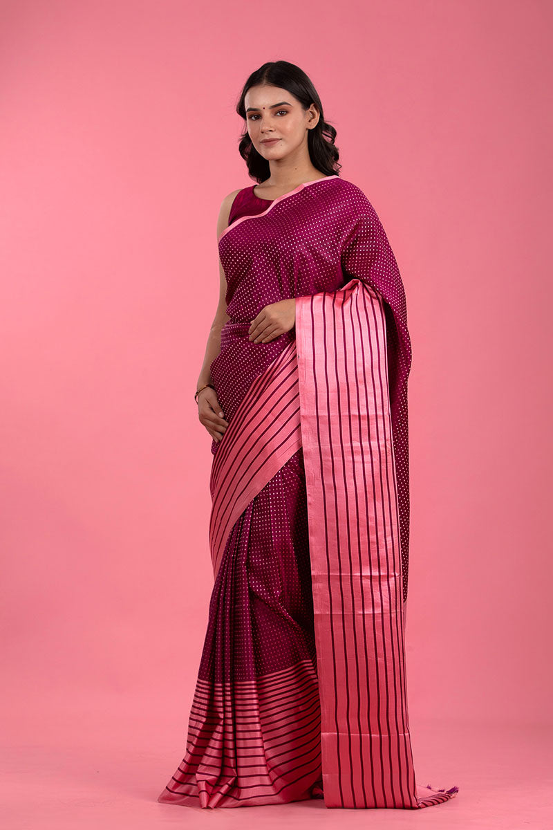 Buy Maroon & Pink Handloom Pure Banarasi Silk Saree Online