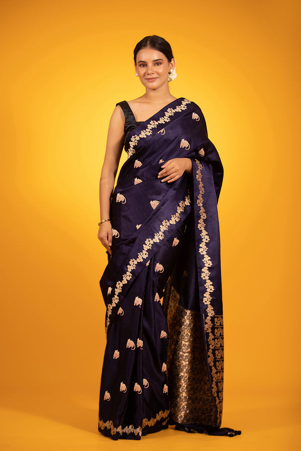 Blue Handwoven Banarasi Silk Saree  By Chinaya Banaras