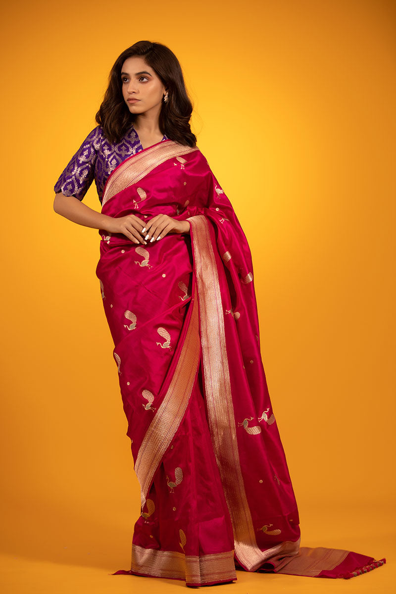 Magenta Pink Handwoven Katan Silk Saree